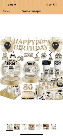 Yingto 207 PCS 80th Birthday Decorations for Men & Women, Vintage 1946 Party Set with 80th Birthday Plates and Napkins, Serves 25, Banner, Balloons, C