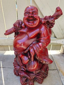 Large 2ft Happy Resin Red Buddha