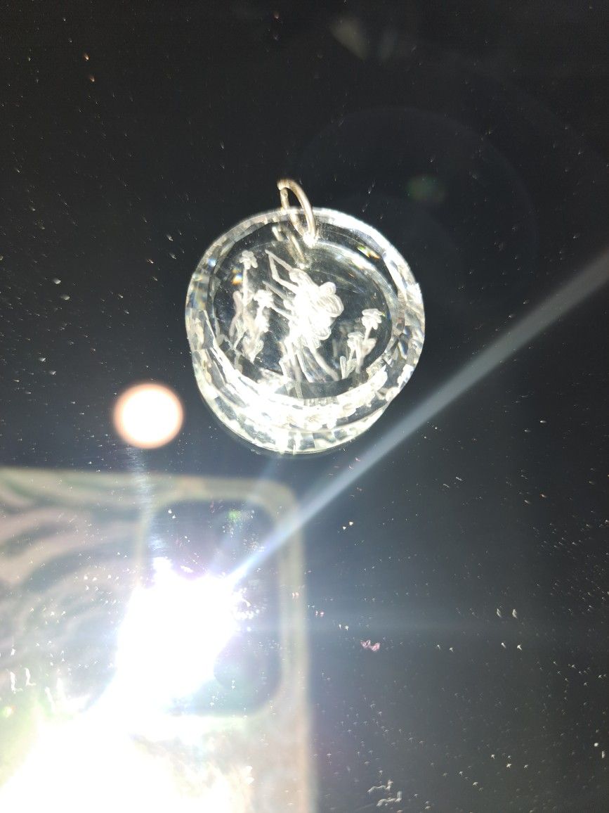Etched Glass Girl Fairy Flowers Necklace Pendant