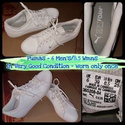 PUMAS size 6 Men's/8.5 Women's All White Nearly New