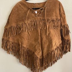 Brown Suede Fringe Poncho