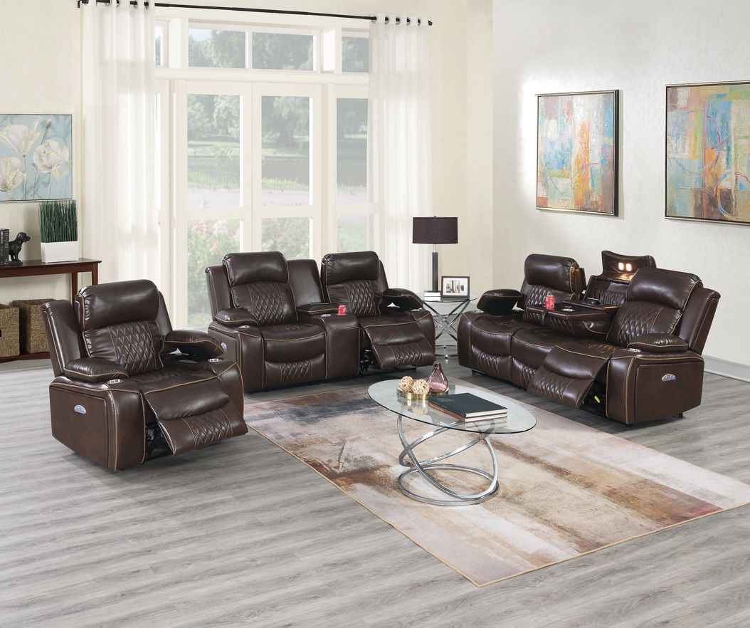 Power Recliner Sofa Set With Console And USB Port