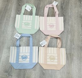Set of 4 Trader Joe Stripes Pastel Mini Tote Bags Brand New with Tags