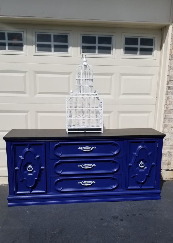 Refinished Solid Wood Blue Dresser Buffet Sideboard Vanity For