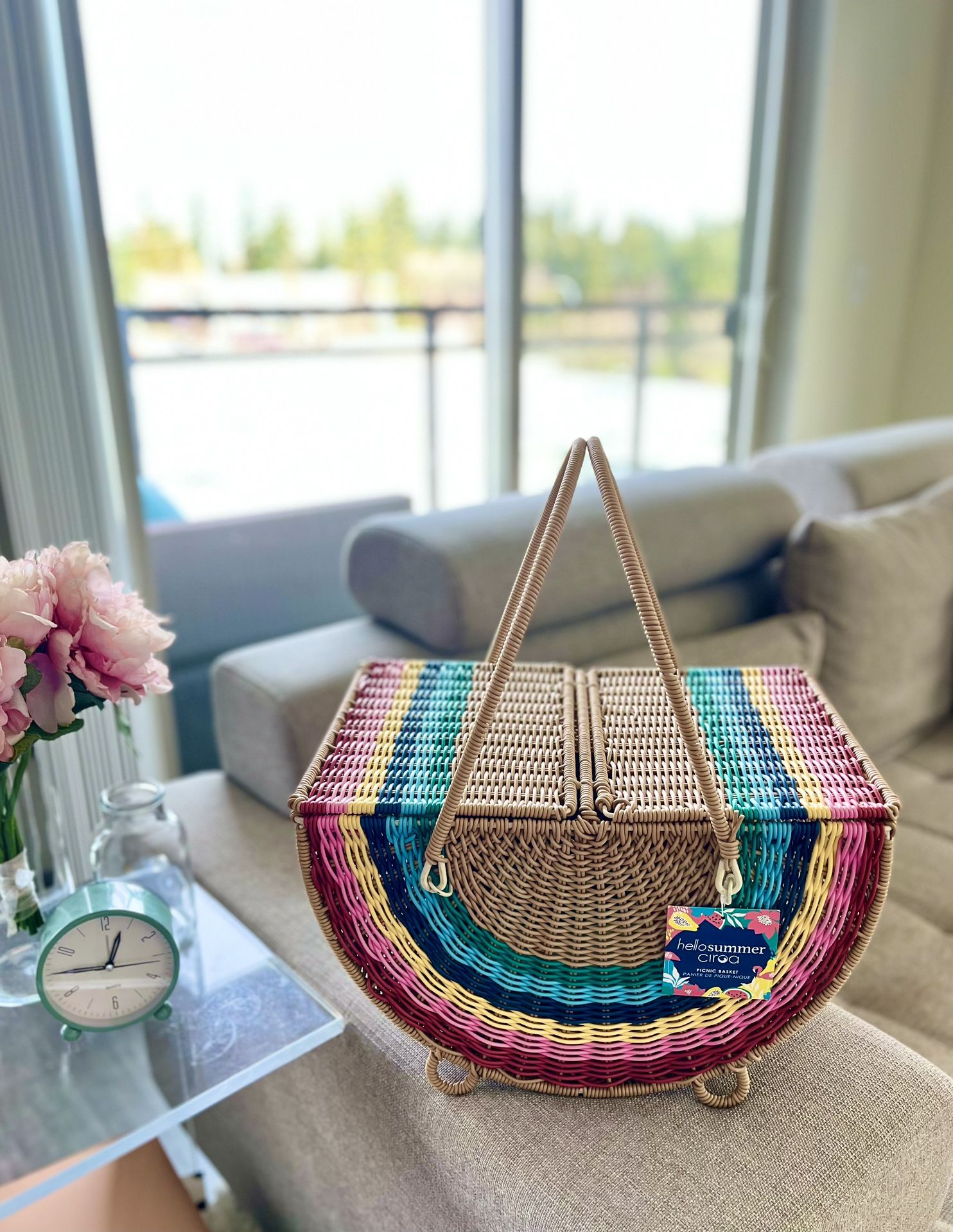 Rainbow Woven Picnic Wicker Basket | Hello Summer Ciroa