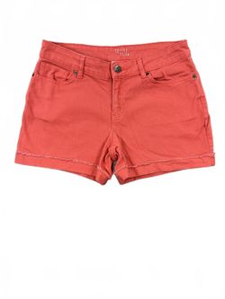 Time and Tru Coral Denim Shorts Vibrant Summer Casual Raw Hem