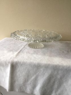 Vintage Cut Glass Plate With Raised Grapes & Leaves