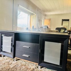 Modern Black TV Stand / Entertainment Console w/ Storage 