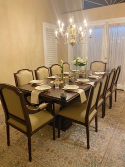 Louis XVI Italian Leather Dining Chairs – Set of 10 – Beige/Cream – Solid Wood