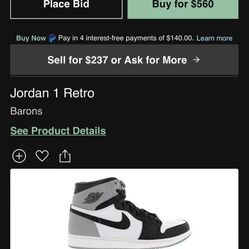 Aj1 Baron High Top  Size 9.5