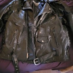Leather jacket Helmet and leather gloves.