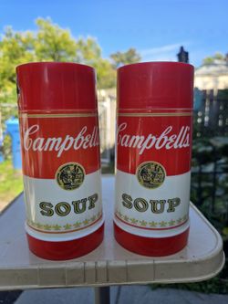 Vintage CAMPBELLS SOUP Advertising Lunch Box Thermos - set of 2