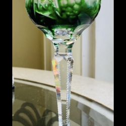 Bohemian Cut To Clear Cordial Glass Emerald Green