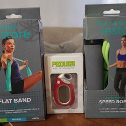 New Gaiam Restore Speed Rope, 3 Resistance Bands And Pedometer 
