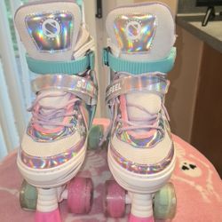 Sulifeel Rainbow Unicorn Adjustable Roller Skates - Iridescent White & Teal Size: L