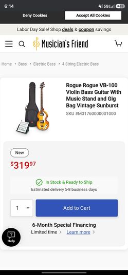 Rogue bass guitar with hard case
