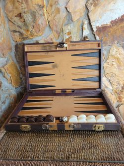 Vintage Backgammon Set W/Faux Leather Travel Case Large Format