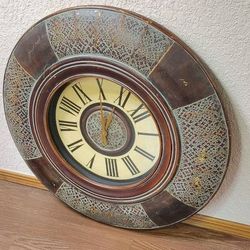35" Oversized Wood Floor or Wall Clock Brown and Grey Distressed