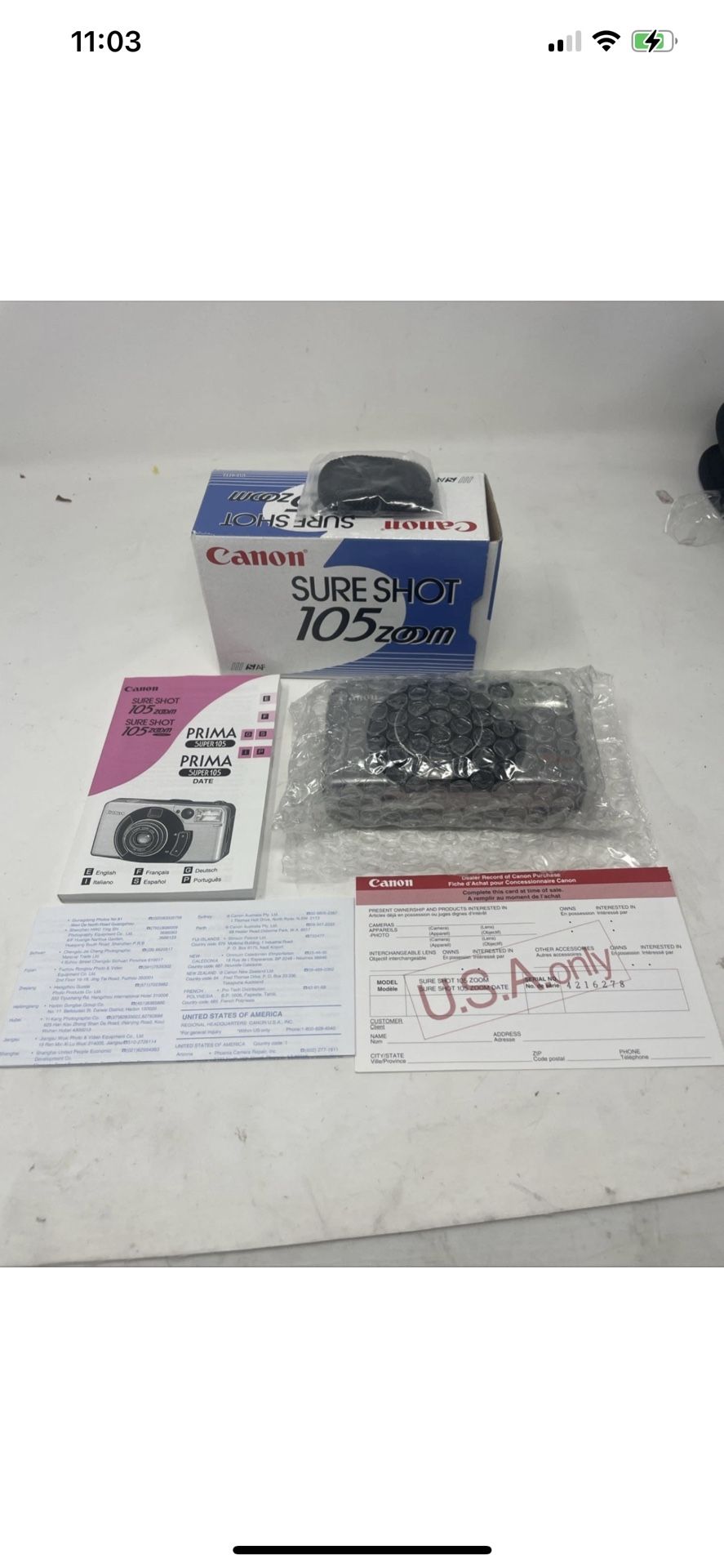 New Never Used Canon Sure Shot 105 Zoom Date 35mm Rare
