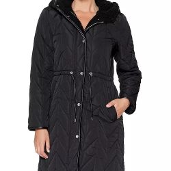 
Vince Camuto Women's Hooded Quilted Coat Zipper with button overlay Black Size XL Lined Pockets with snaps Water resistant

Product Details
Sleek fau
