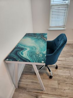 Glass Top Desk - Maya Cay Blue