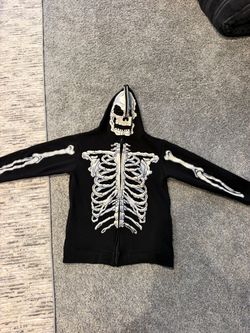 Skeleton Full-Zip Hoodie with Skull Mask