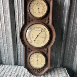 Vintage Springfield Wall Barometer Thermometer Hygrometer Wood Weather Station