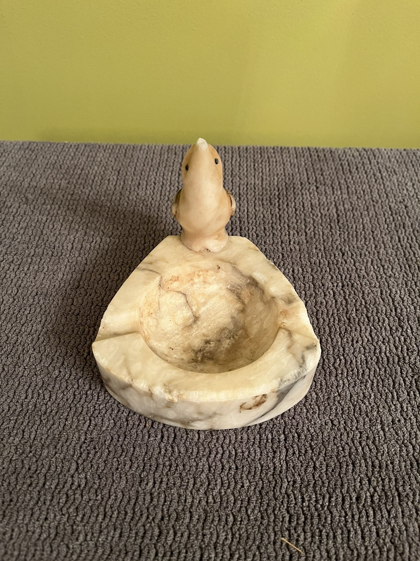 Antique Alabaster Marble Bird Ash Tray, Numbered And Signed
