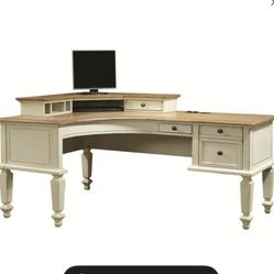 Aspenhome Cottonwood 72" Curve Half Pedestal L-Desk with Hutch in Linen  Aspenhome Cottonwood 72" Curve Half Pedestal L-Desk with Hutch in Linen Tradi