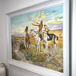 Original 1964 Oil Painting by Angus - Western Figurative Scene - Framed - 28" x 32"