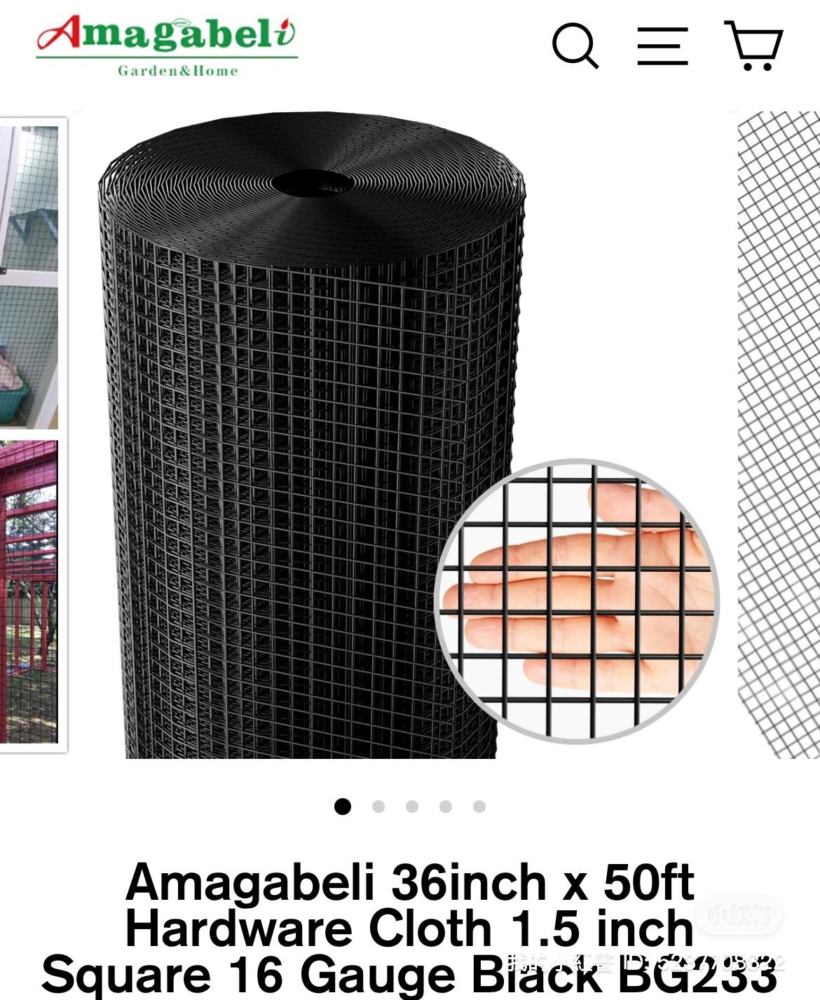 Amagabeli 36inch x 50ft Hardware Cloth 1.5 inch Square 16 Gauge Black BG233