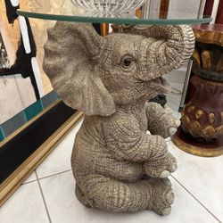 Fun Lucky Elephant Side Or End Table With Round Glass Top. Can Also Be A Nightstand Or Plant Stand!