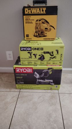 Ryobi Miter Saw, Ryobi 6 tool combo kit, DeWalt JigSaw Kit