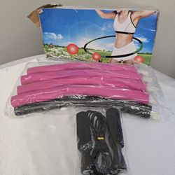 Ab Exerciser Weighted Hula Hoop 2 Lb  Hoop 8 Pc Adjustable Size & Jump Rope NEW