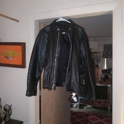 Large Real Black  Leather Coat 