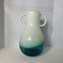 Vintage Strawberry Street Aqua Rim Handblown Mexican Glass Pitcher
