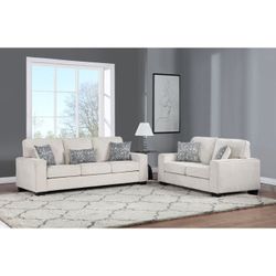 BRAND NEW 2pc Fabric Plushy Cushioned Square Arm Sofa Set (3 Colors)