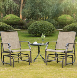 Outsunny 2-Person Gliders Outdoor Swing Chair Set with Breathable Mesh Fabric, Steel Frame for Garden, Backyard, Patio, Dark, Brown/Khaki