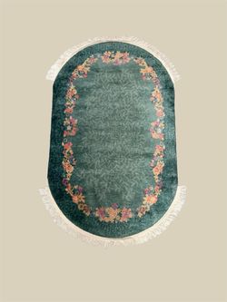 Antique Chinese 100% Wool Oval Rug 4x4