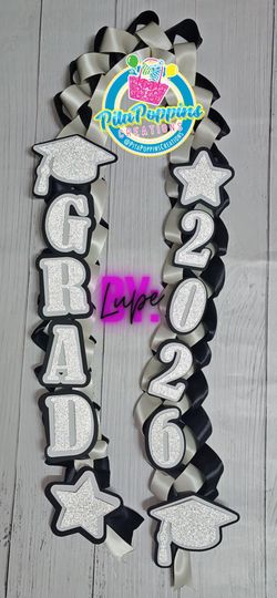 Black Silver and off white graduation lei