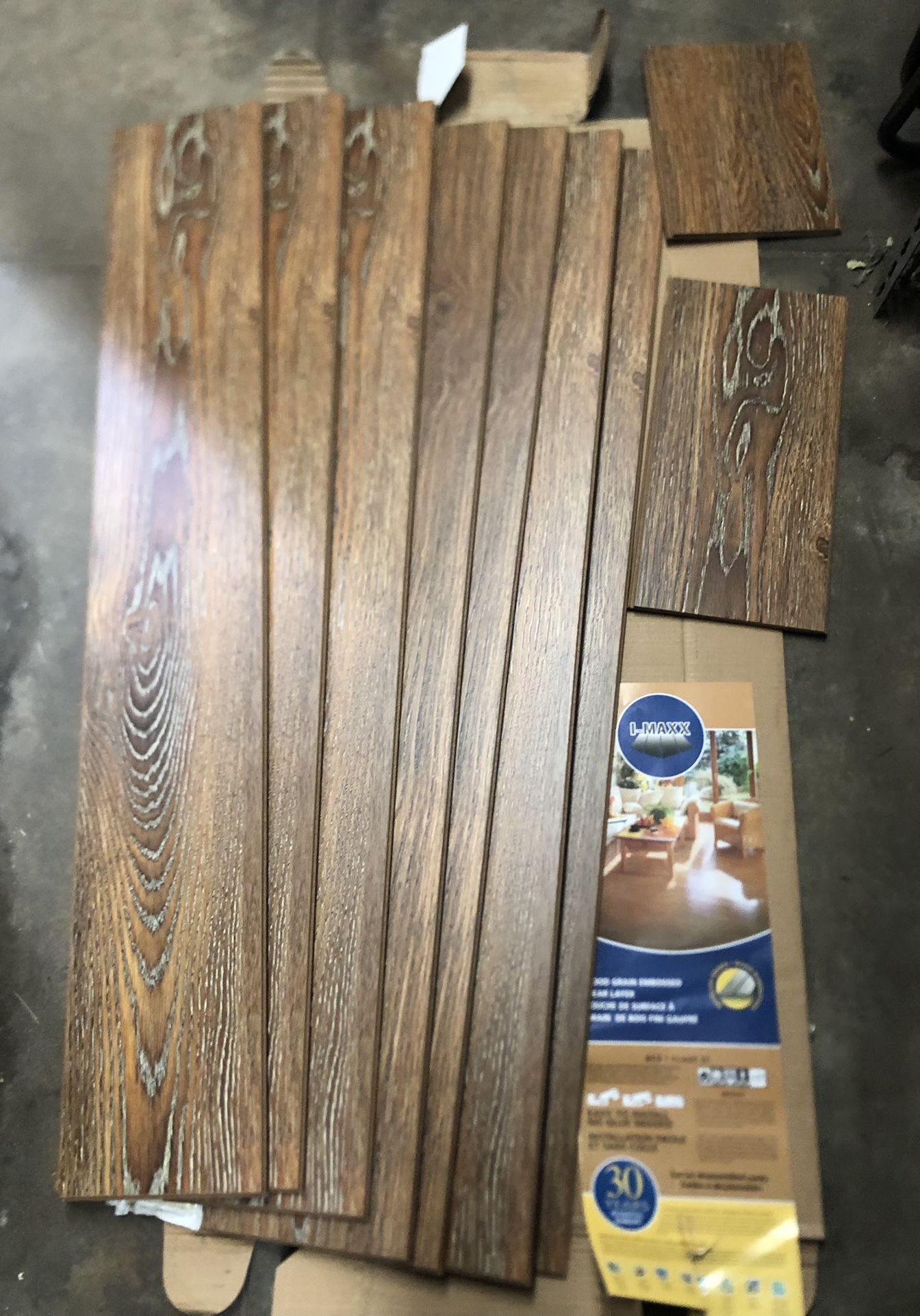New Leftover Wood Laminate Flooring-7 Pieces 48” Long X 8” Width + 2 Extra Small Pieces