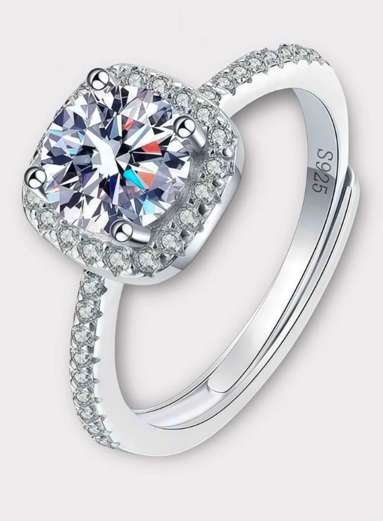 1 ct diamond Square Halo Ring certified lab grown Moissanite