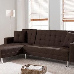 🔥GREAT PRICE🔥  Brown Tufted Reversible Sectional Sofa Bed  👍90 days FREE FINANCING ❗NO CREDIT CHECK❗ 