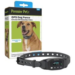 Premier Pet GPS Dog Fence Collar - Circular Wireless Boundary - Portable Wireless Dog Fence - Tone, Vibration & Static - Water-Submersible, Recharge