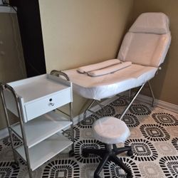 Spa Bed Rolling Cart Stool Set
