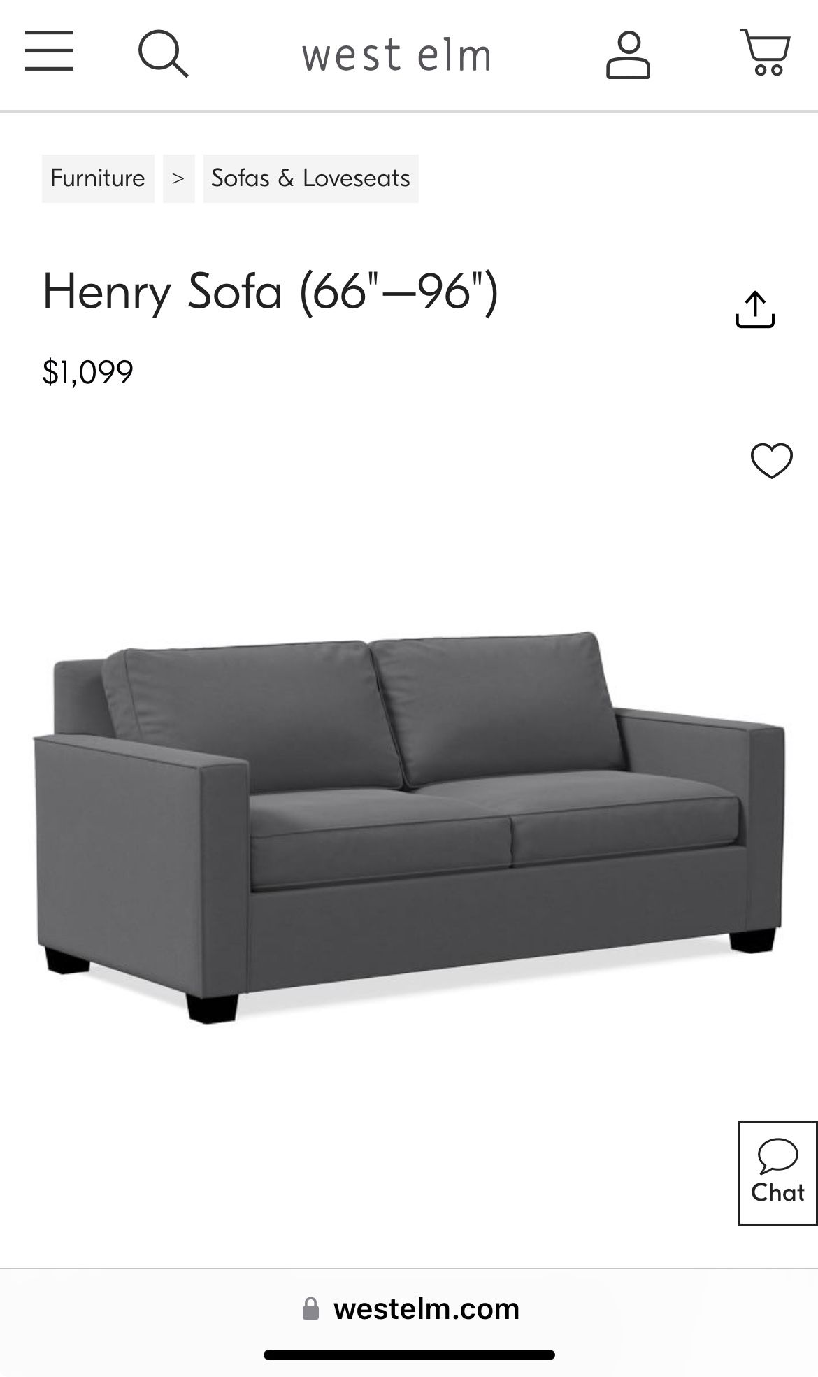 West Elm Henry Sofa (Love Seat)