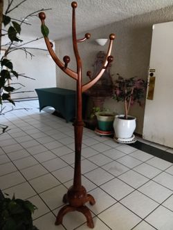 Freestanding Wooden Coat & Hat Rack Stand, Brown, 7-10 Hooks