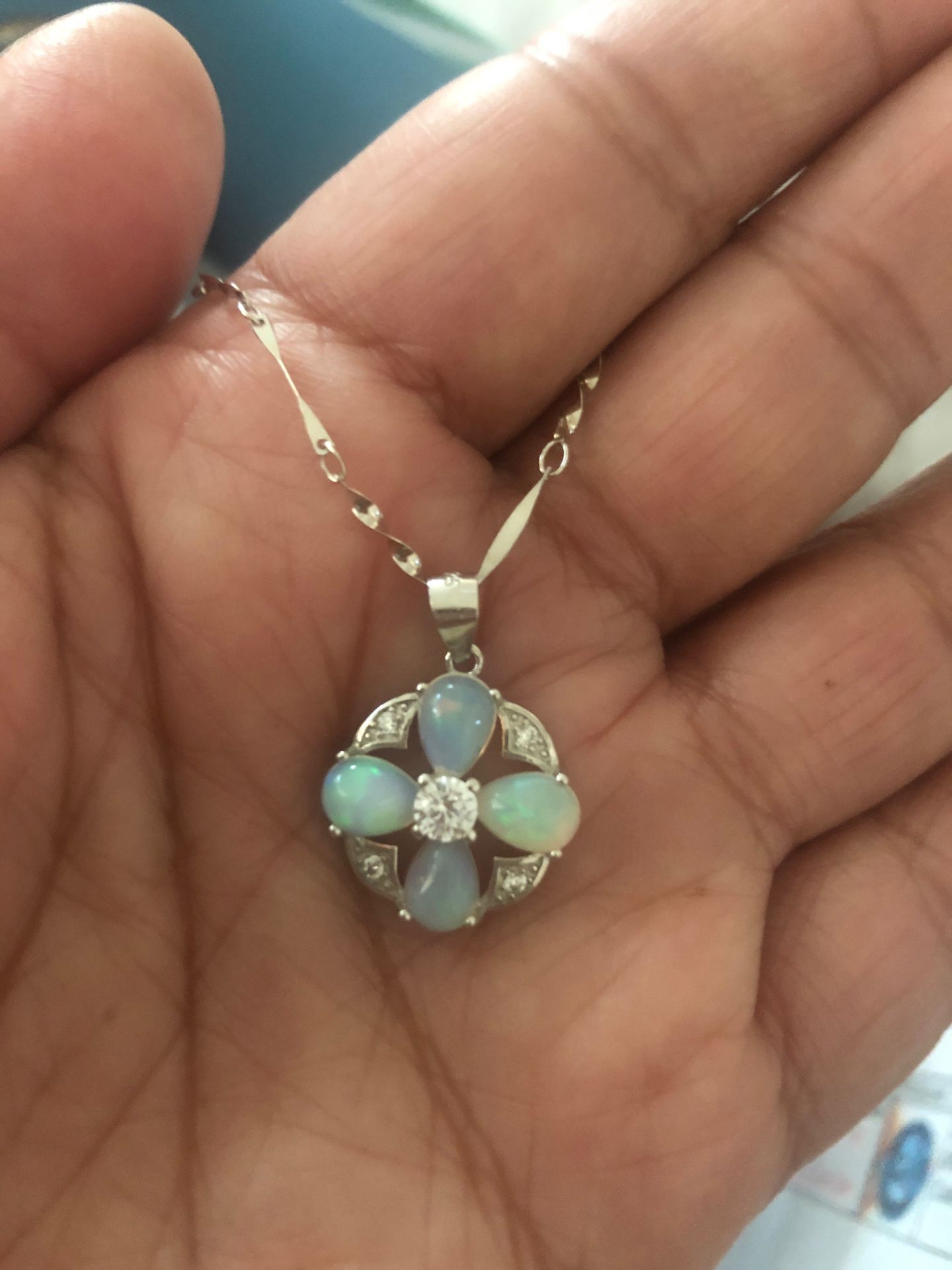 925 sterling silver Rainbow Ethiopian opal pendant necklace