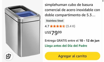 simplehuman cubo de basura comercial de acero inoxidable con doble compartimento de 5.3...