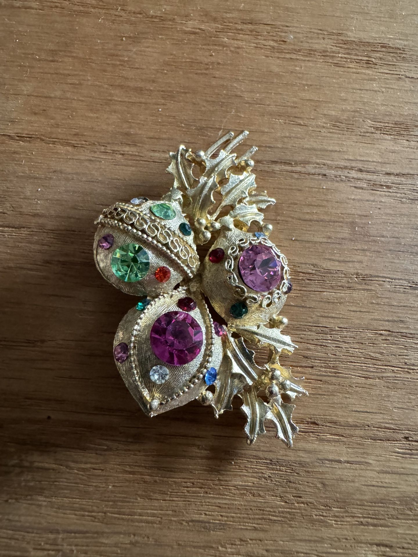 Vintage Pretty Rhinestone Holiday Brooch